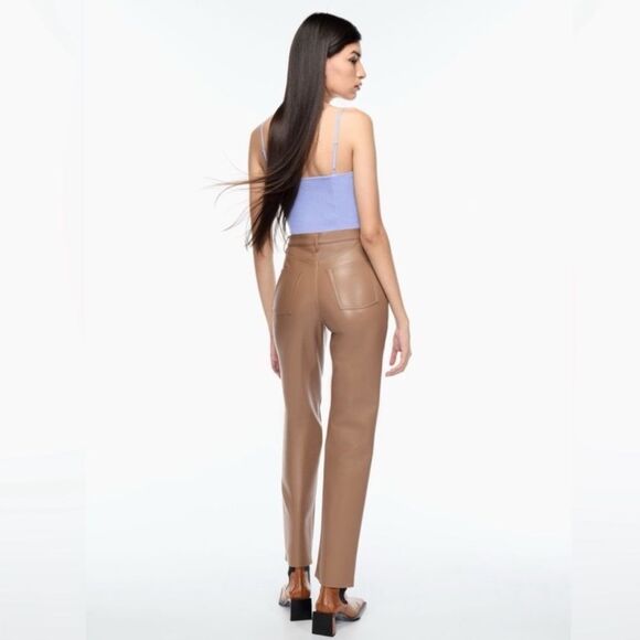 ARITZIA Wilfred The Melina High Waisted Vegan Leather Pants Taupe Size 0 - Picture 5 of 14